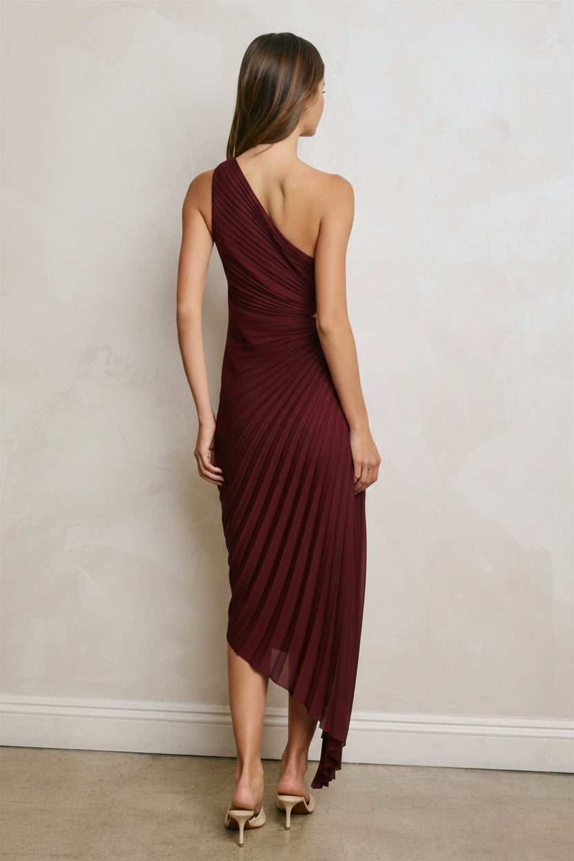 Olympia Asymmetrical Pleated Maxi Dress