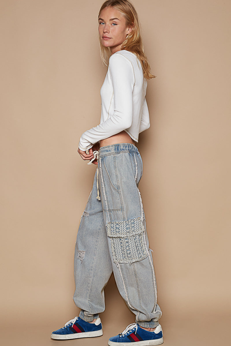 Baggy Cargo Denim Pants with Crochet Pockets