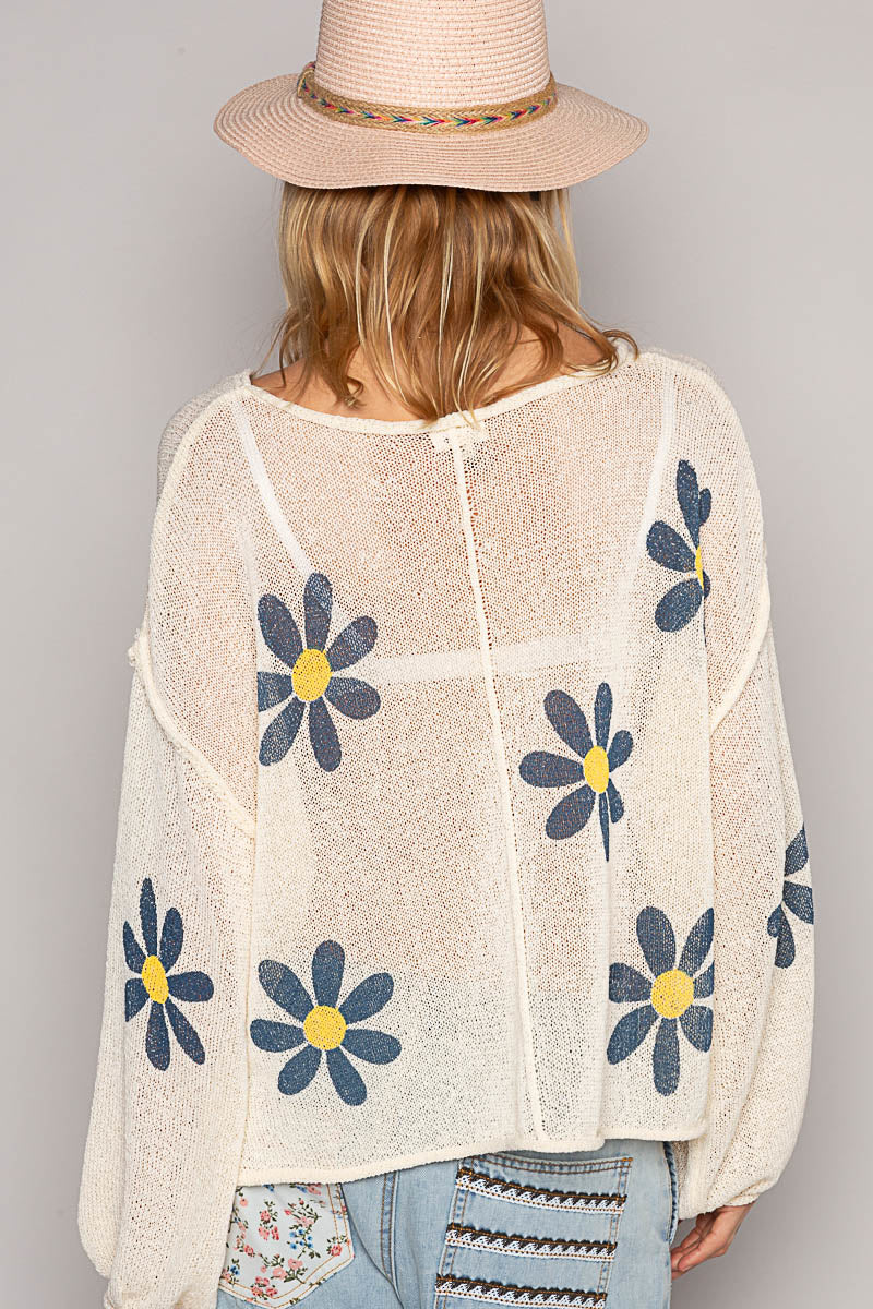 L/S Scoop Neck Floral Print Sweater