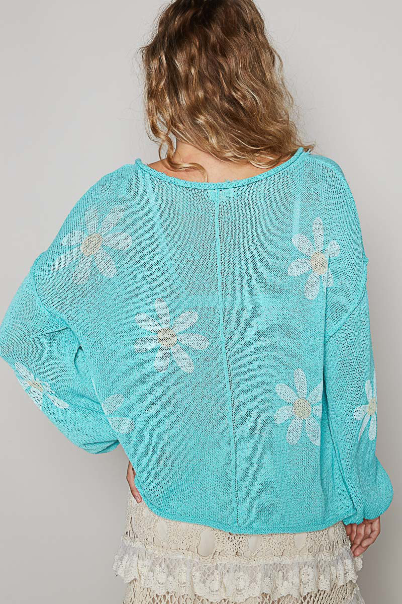 L/S Scoop Neck Floral Print Sweater