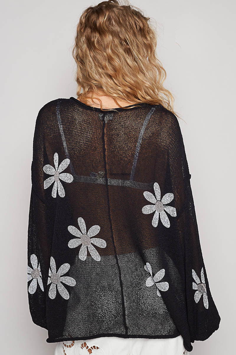 L/S Scoop Neck Floral Print Sweater