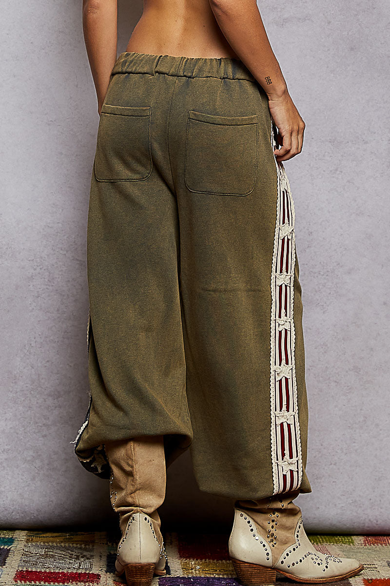 Roomy Fit French Terry Pants with Star Patches