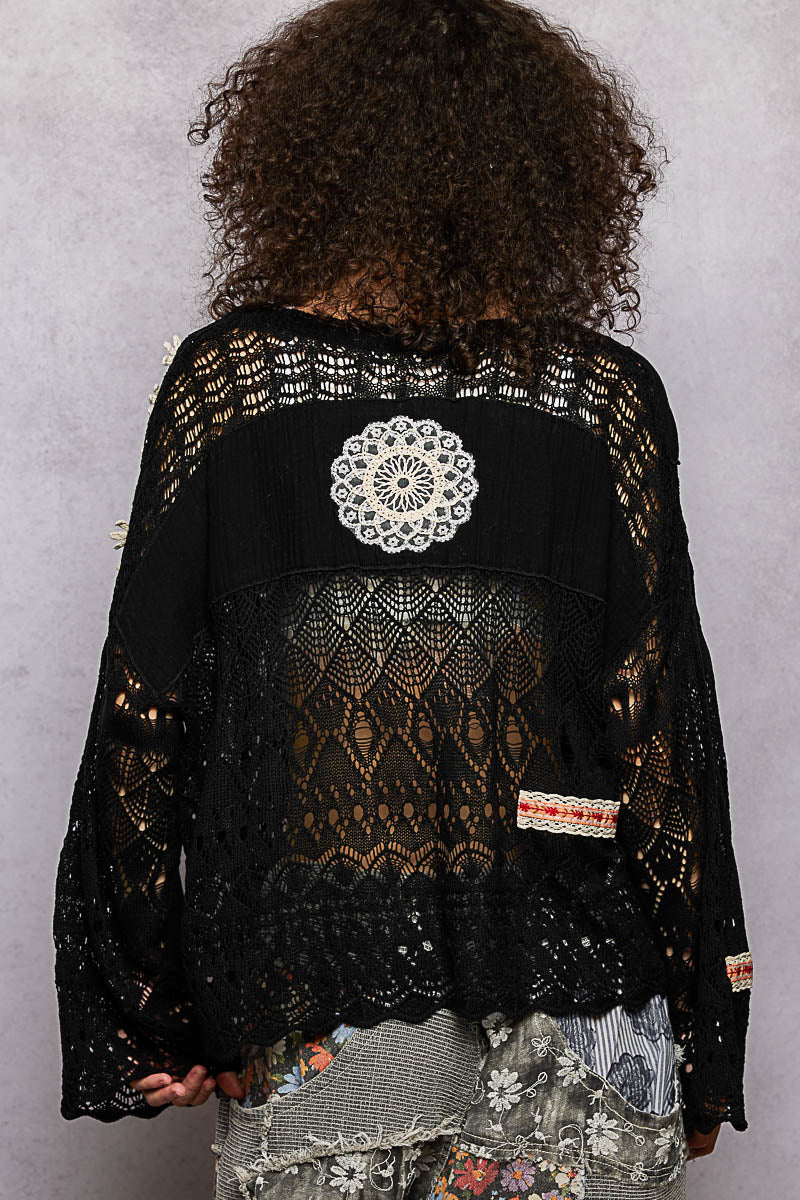 V-Neck Crochet Sweater