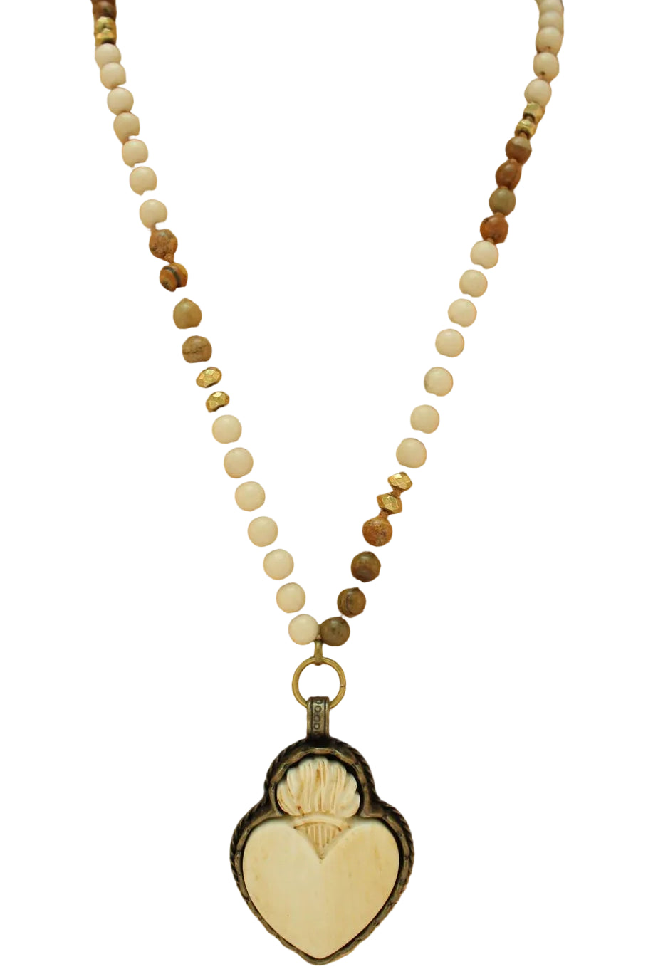 Long Beaded Necklace with Heart Pendant