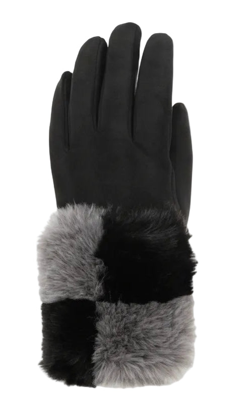 Color Block Checkered Faux Fur Gloves