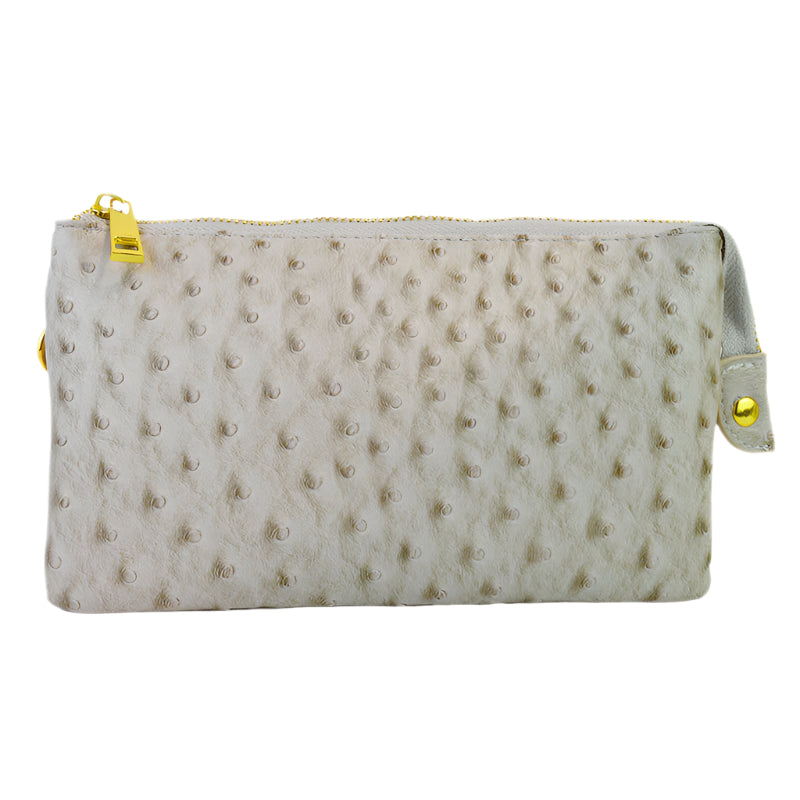 Folded Clutch with Zipper Ostrich Pattern