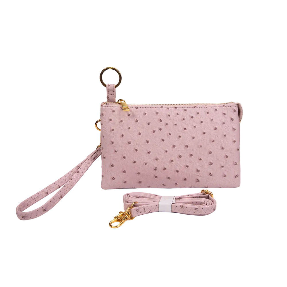 Folded Clutch with Zipper Ostrich Pattern