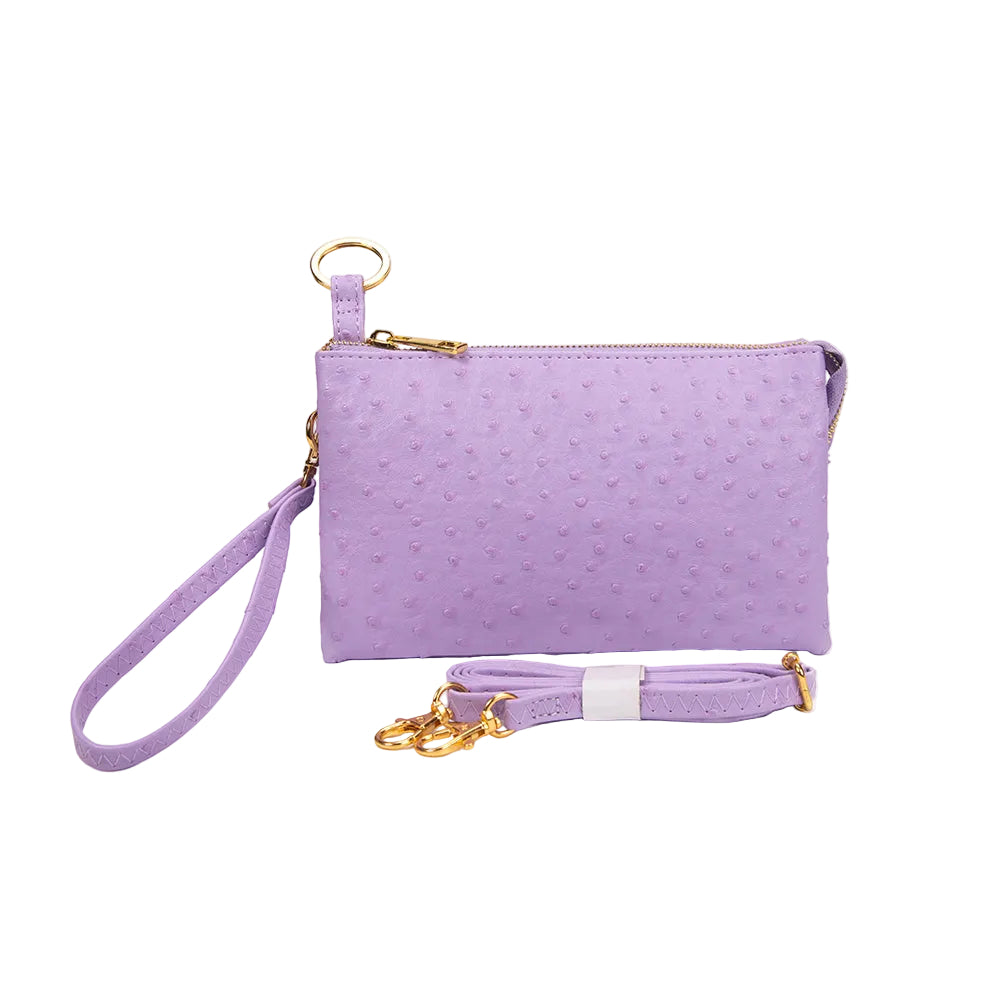 Folded Clutch with Zipper Ostrich Pattern