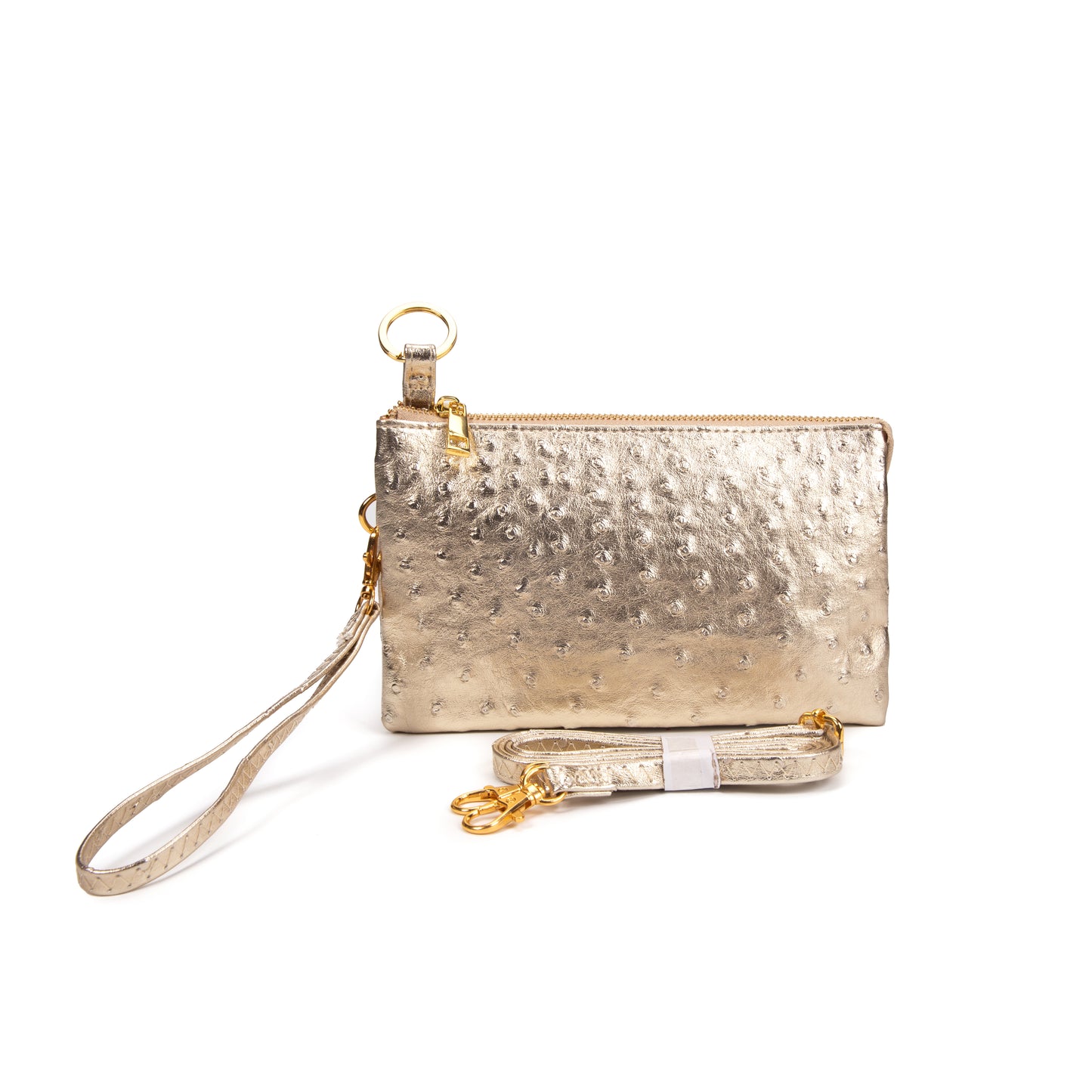 Folded Clutch with Zipper Ostrich Pattern