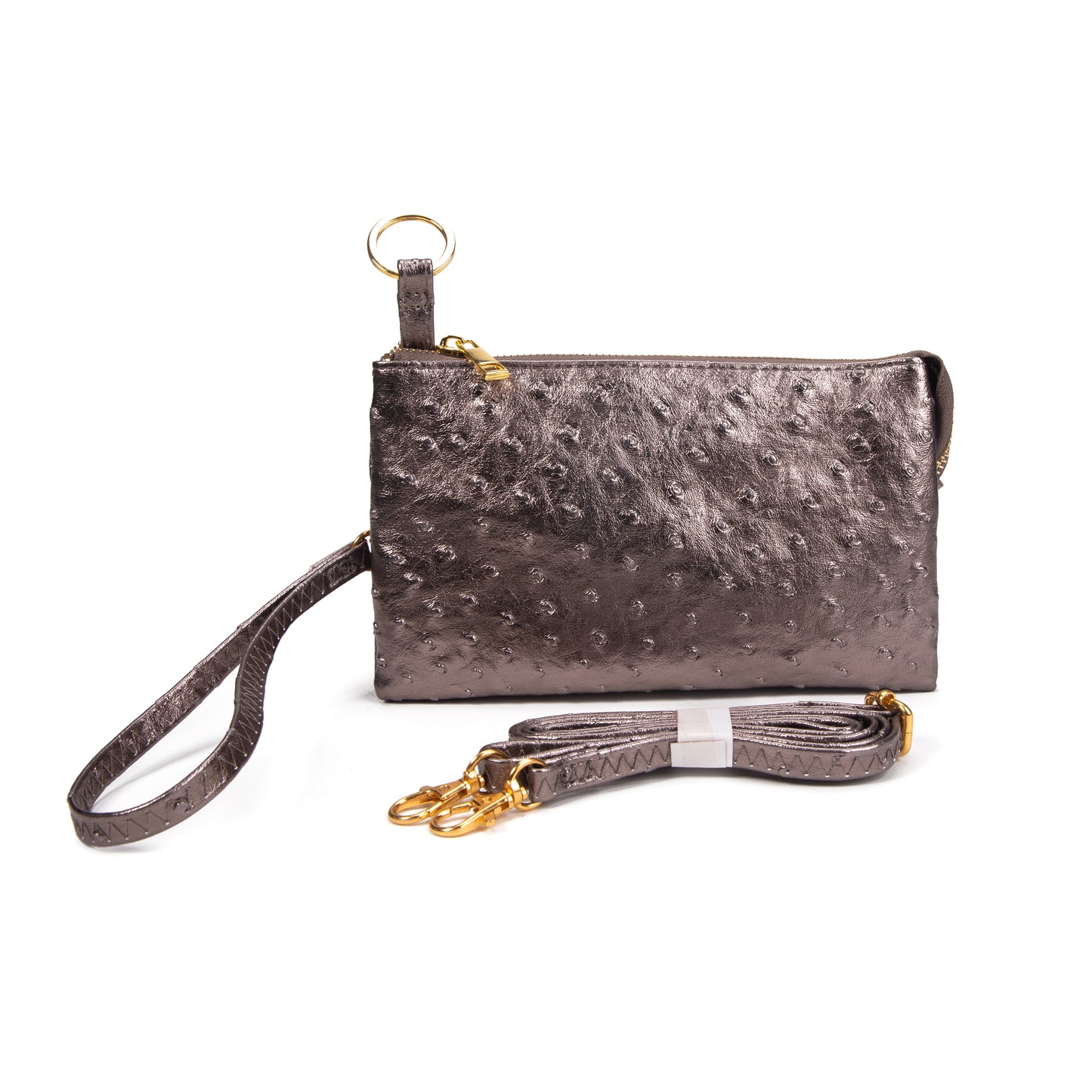 Folded Clutch with Zipper Ostrich Pattern