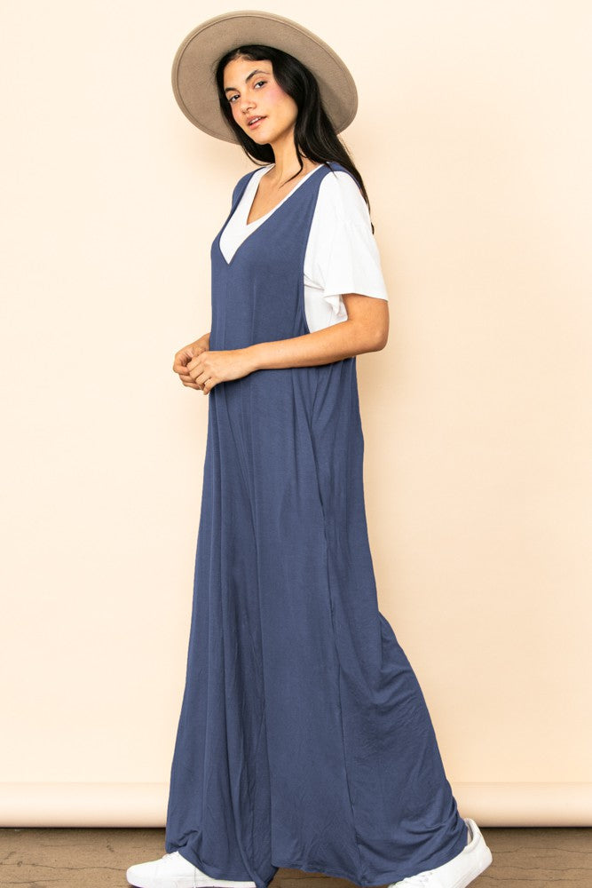 Relaxed Fit Jersey Knit Wide Leg Jumpsuit