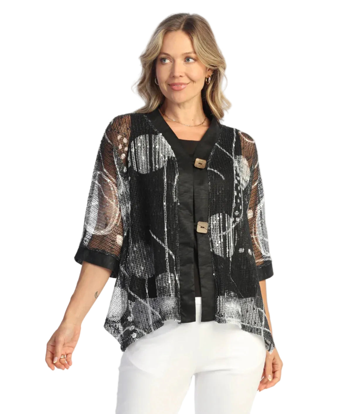 Boucle Mesh Cardigan with 2 Buttons - Canvas