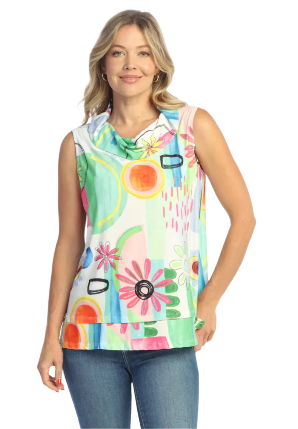 C-Quill Texture Cowl Neck Sleeveless Top, Sunny