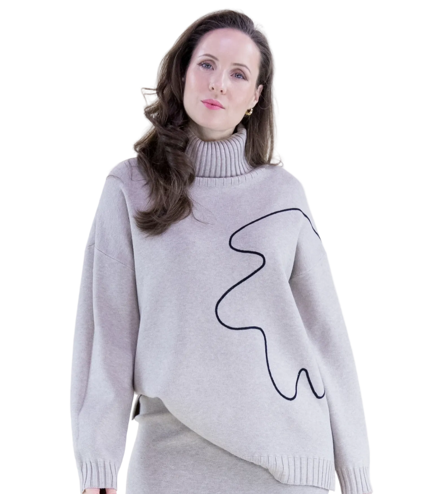 Abstract Outline Turtleneck Long Sweater