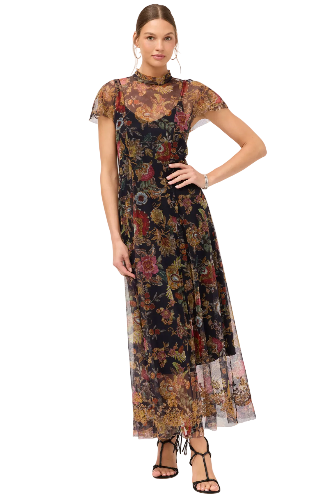 knee length dresses for ladies STATIC Printed Mesh Overlay Dress – Blew Boutique main image 1