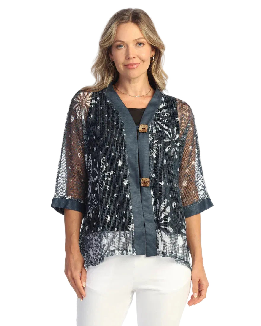 Boucle Mesh Cardigan with 2 Buttons - Evangeline