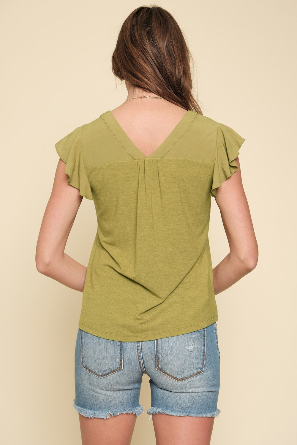 V-Neck Flutter Sleeve Blouse