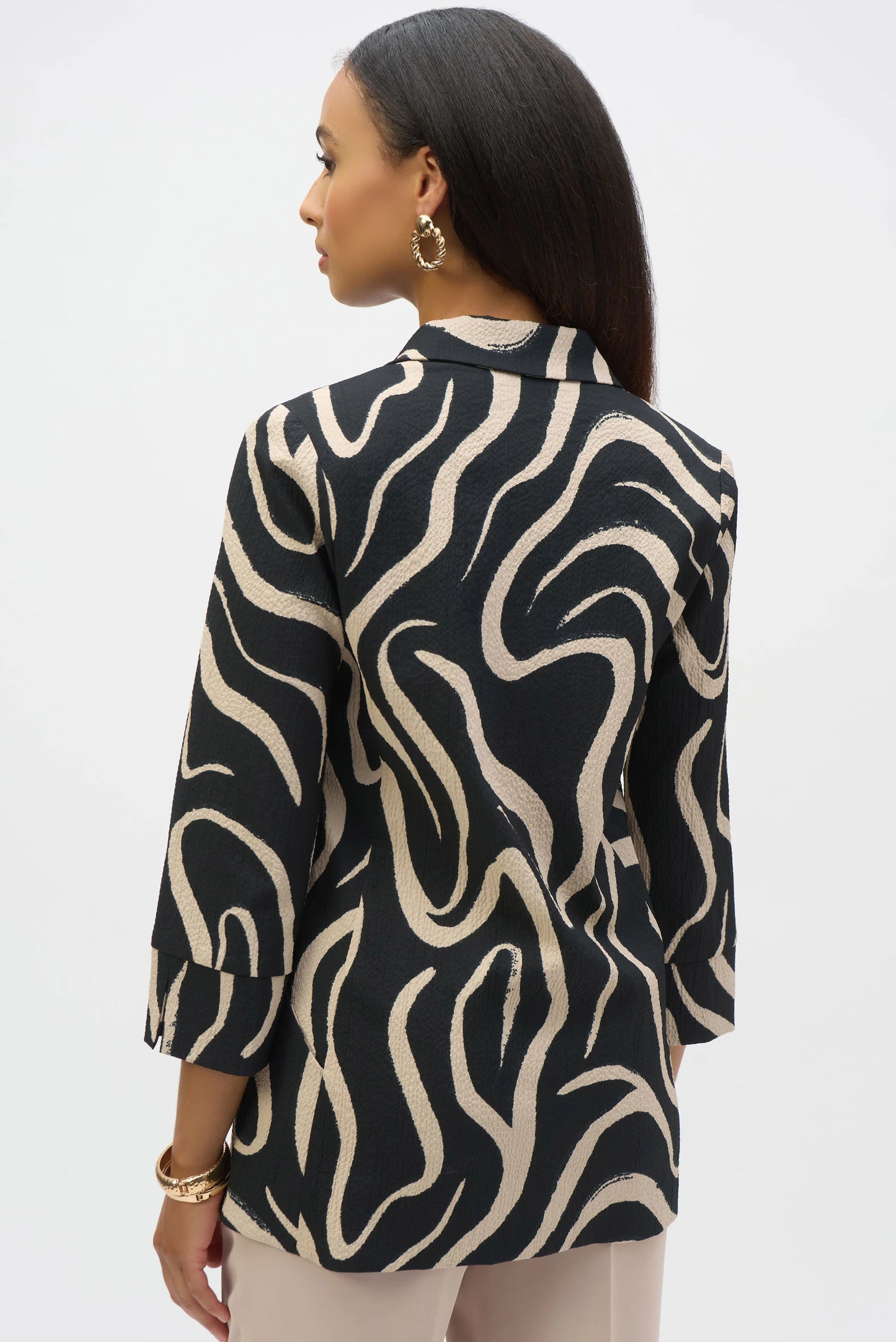 Seersucker Abstract Print Straight Blazer