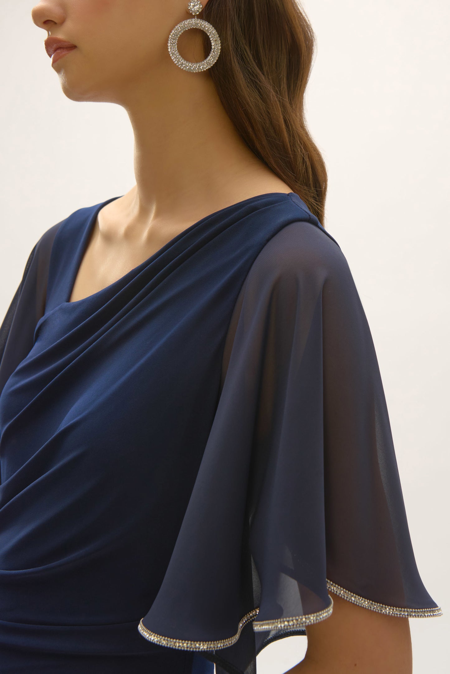 Silky Knit And Chiffon Sheath Dress