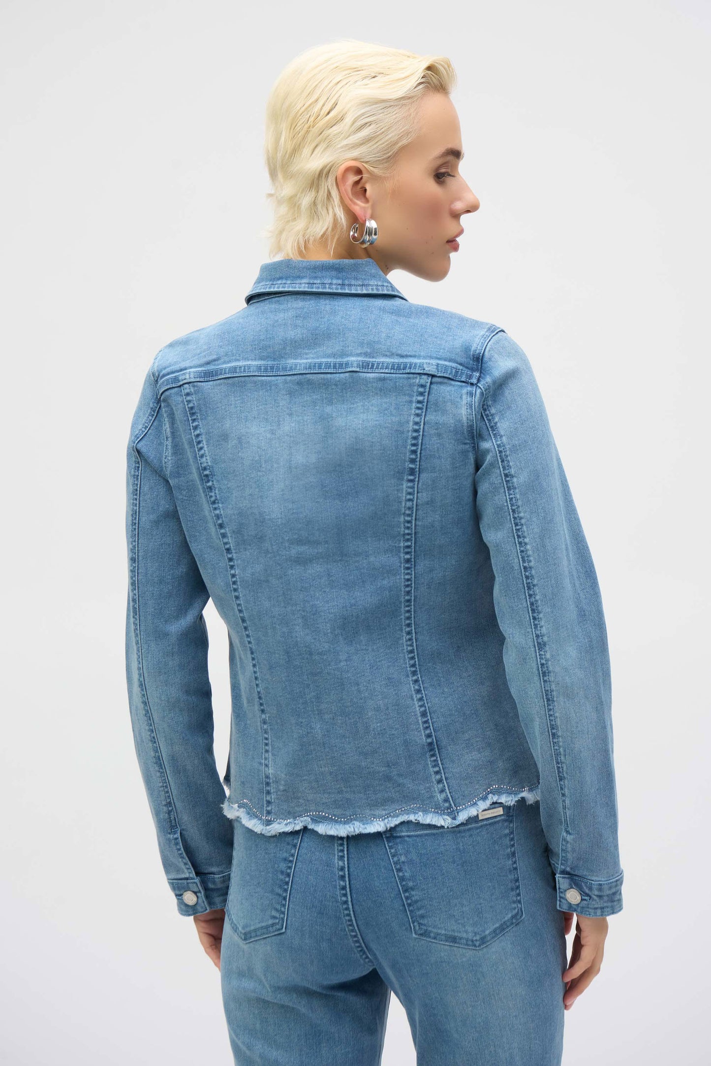 Stretch Denim Jacket with Embroidery