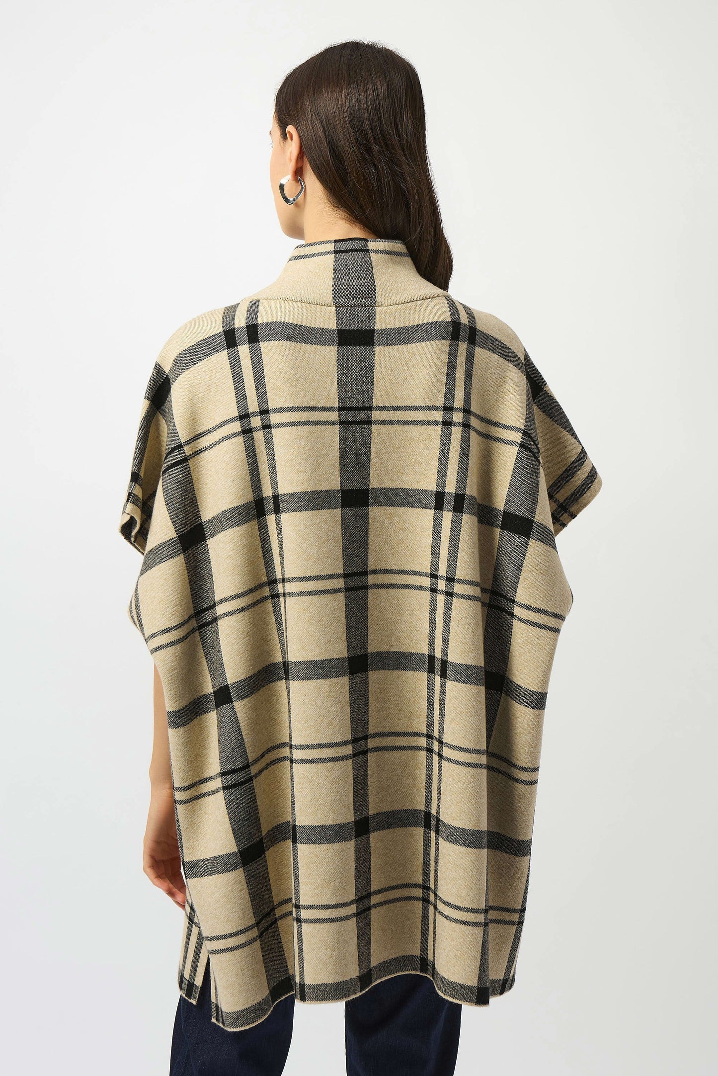 Jacquard Sweater Knit Plaid Poncho