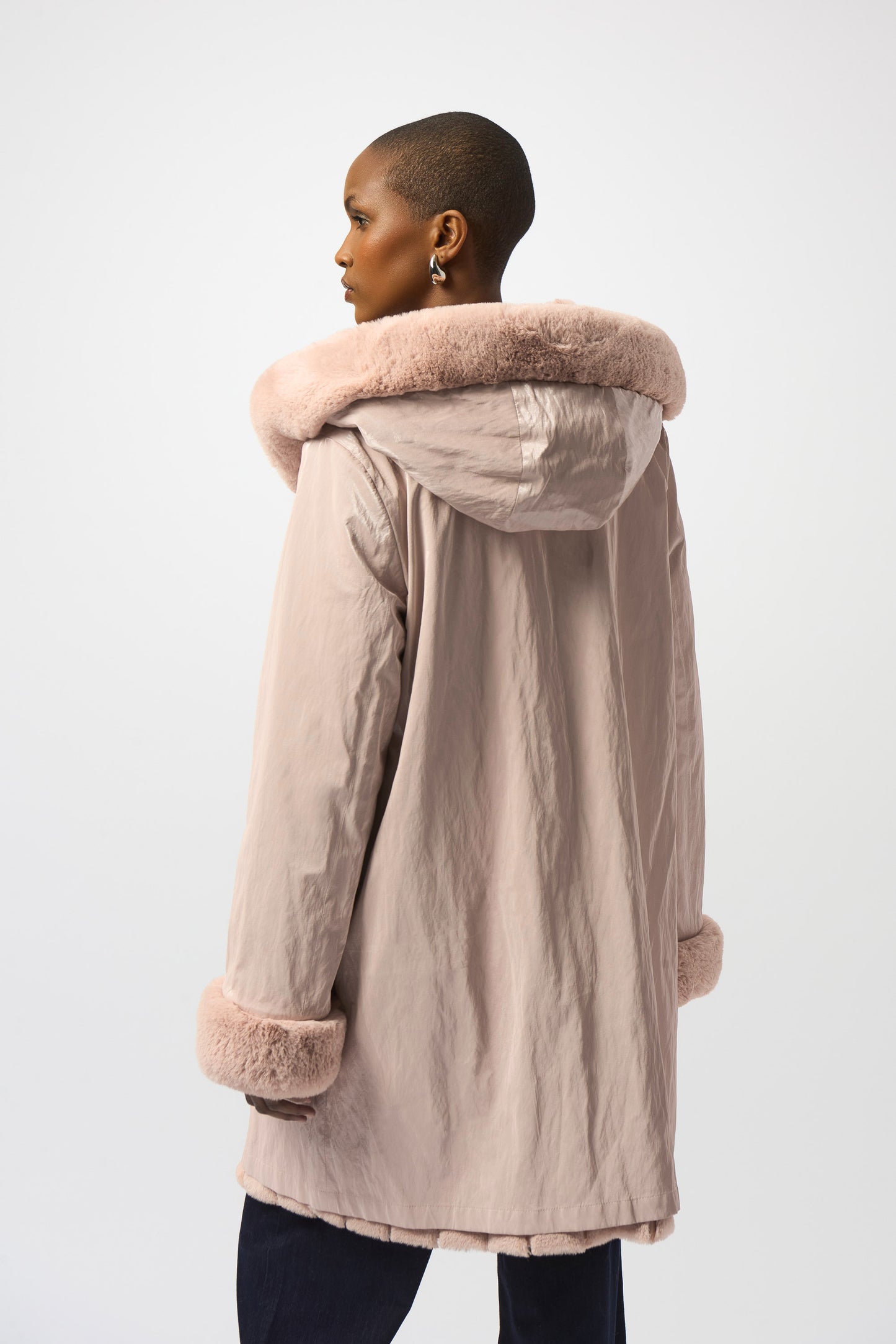 Faux Fur Reversible Hooded Coat