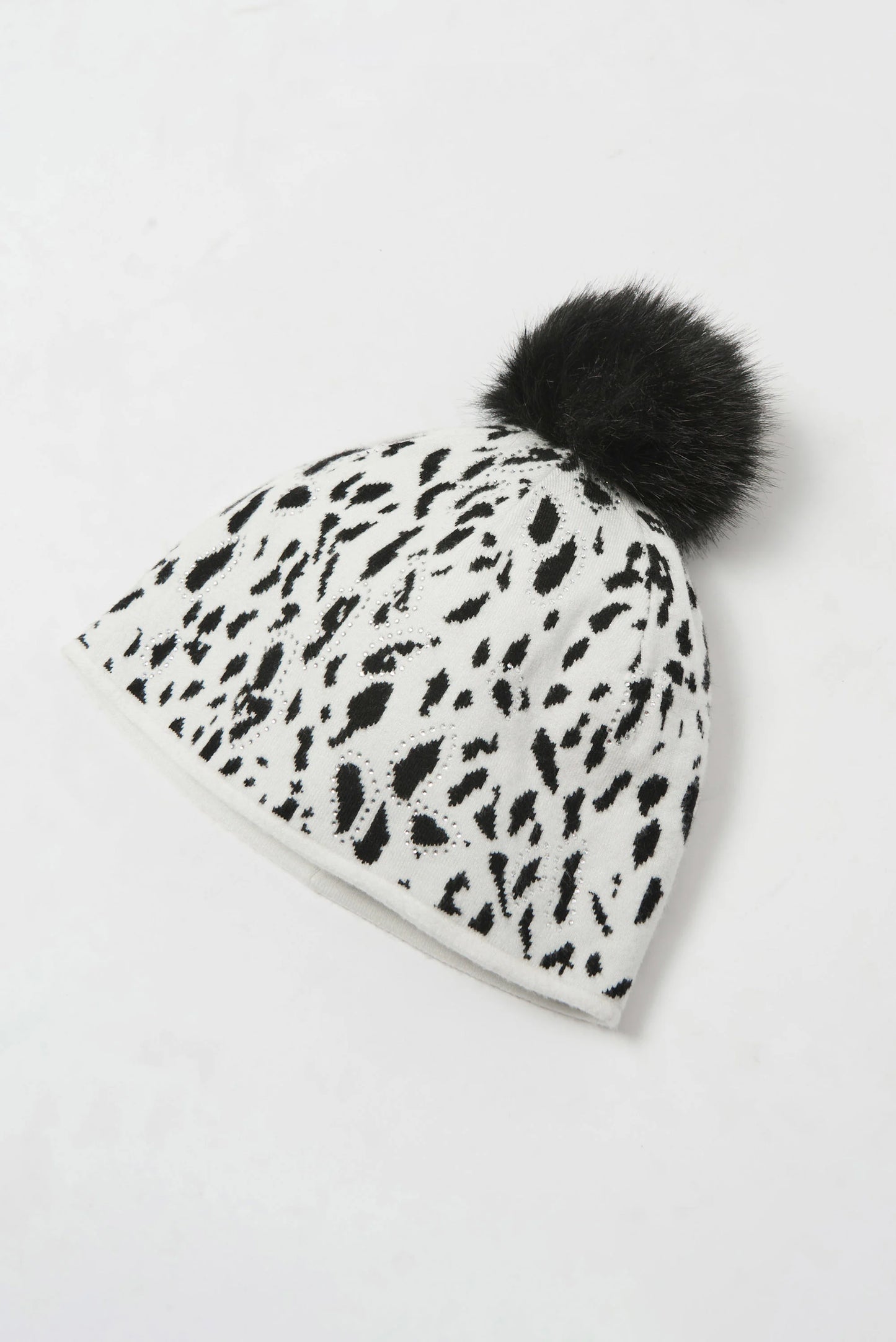 Knitted Animal Print Pompom Hat