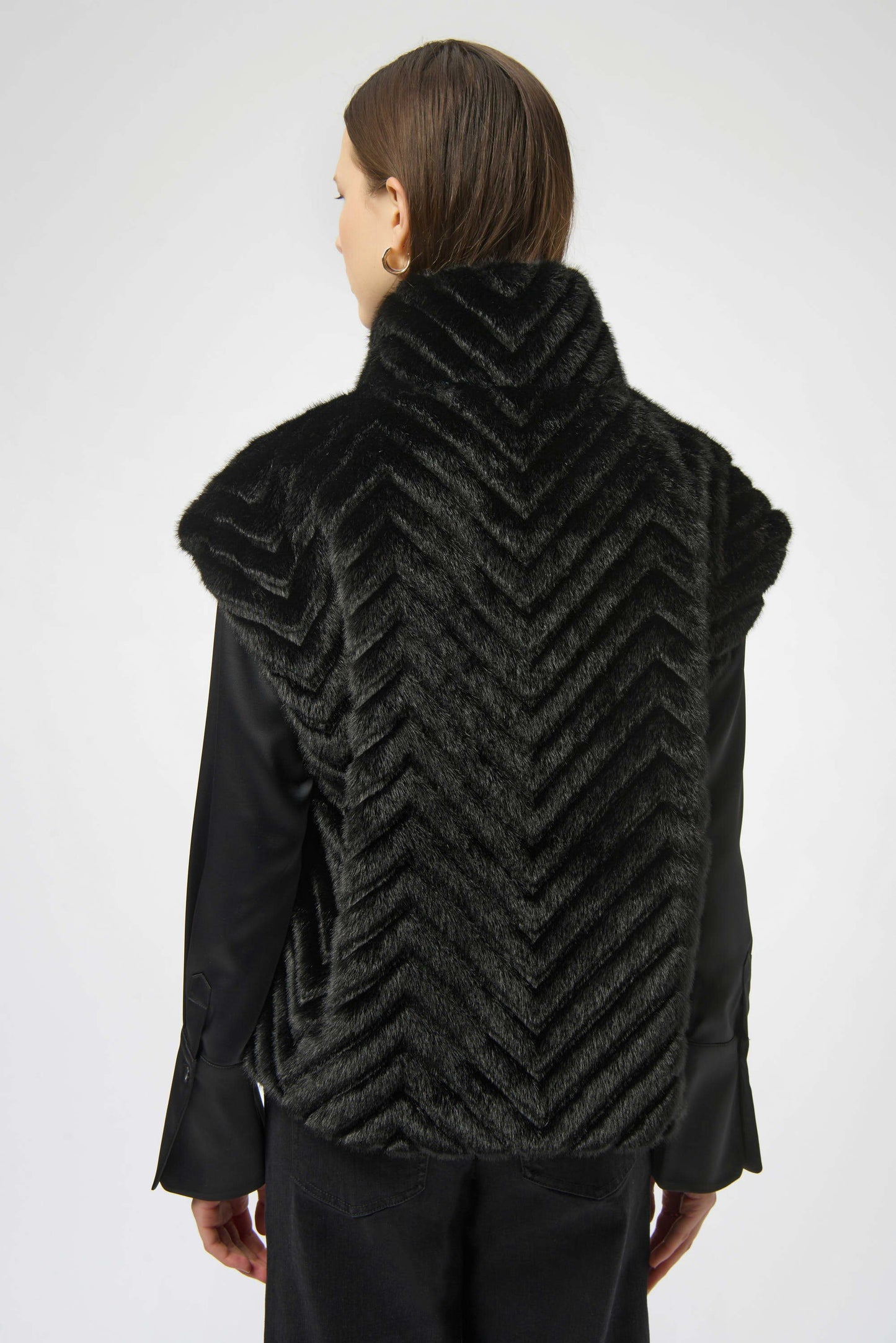 Chevron Faux Fur Mock Neck Vest