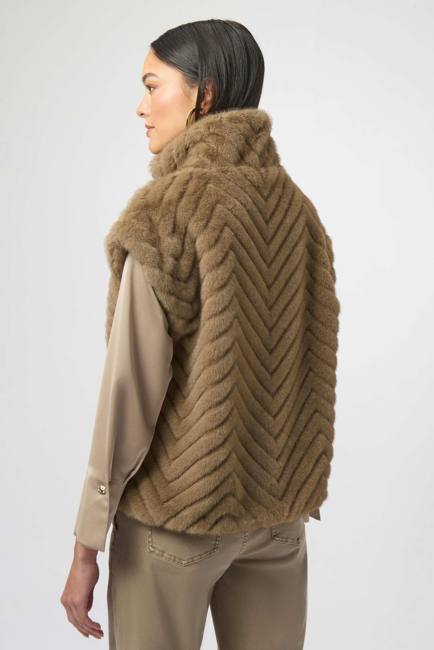 Chevron Faux Fur Mock Neck Vest