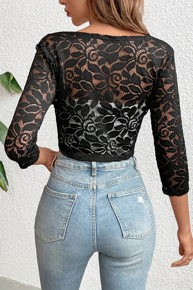 Lace Open Front Cropped Top