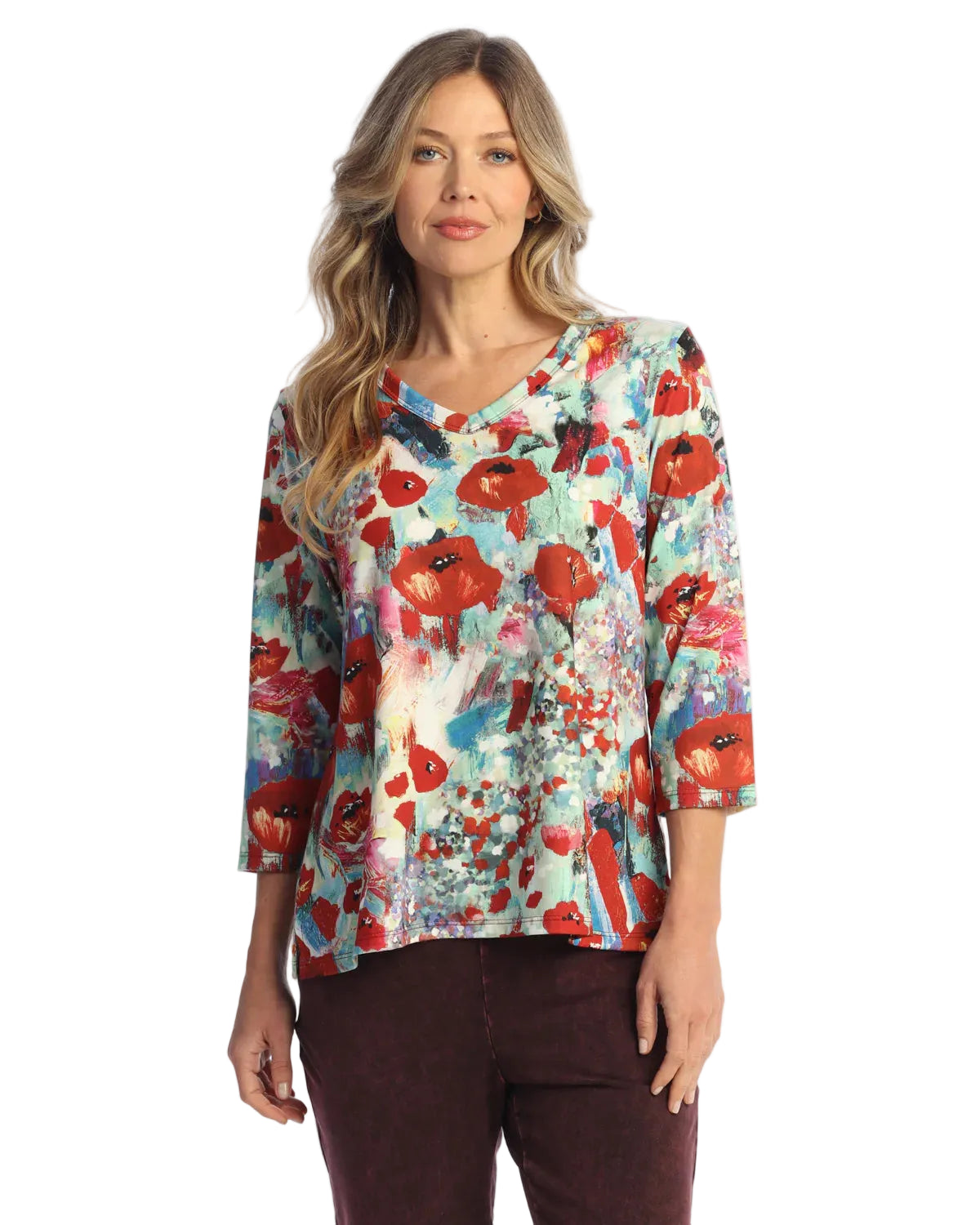 Soft V-Neck Top with Side Slits - Prima