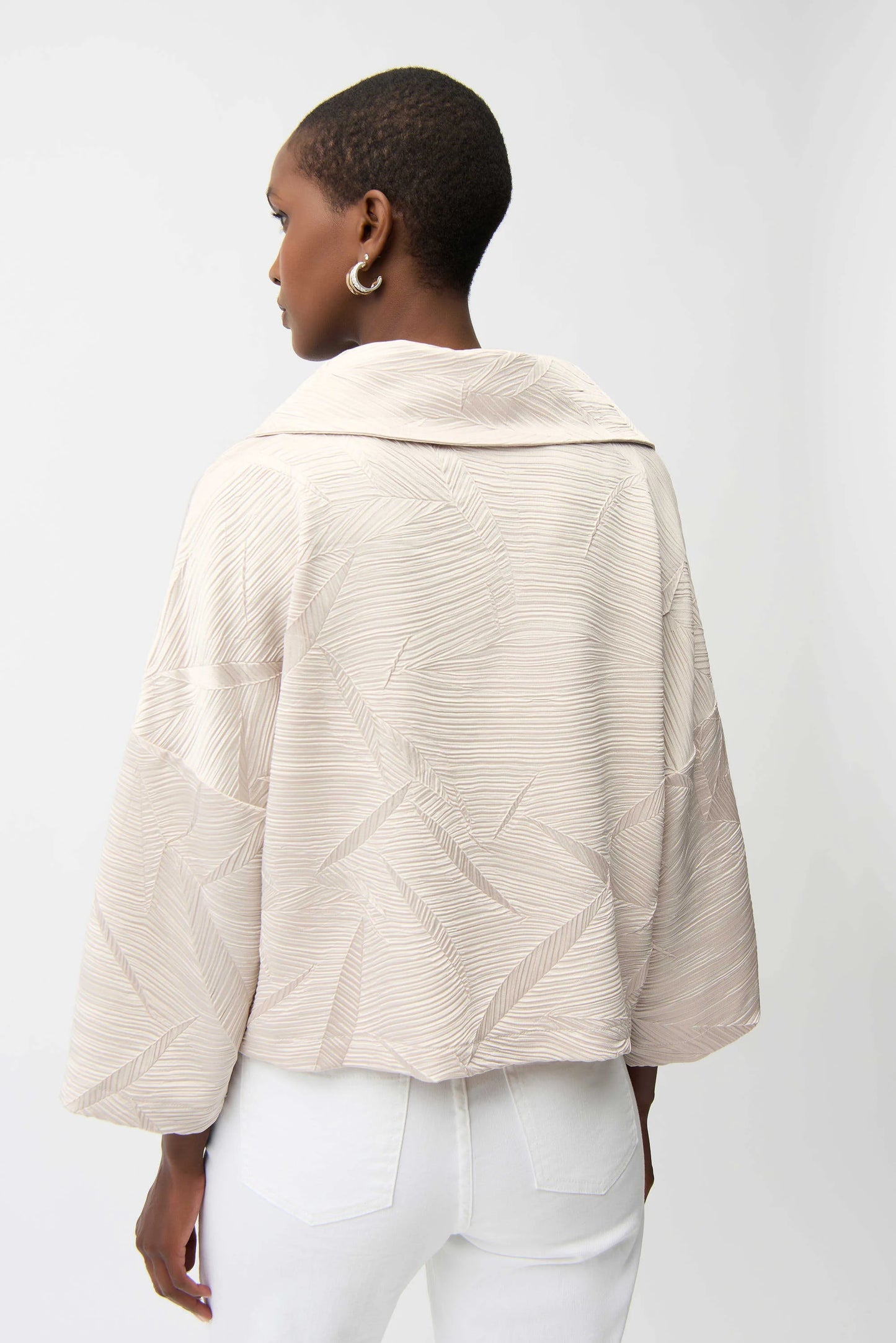Pleated Satin Boxy Jacket With Overlay Collar