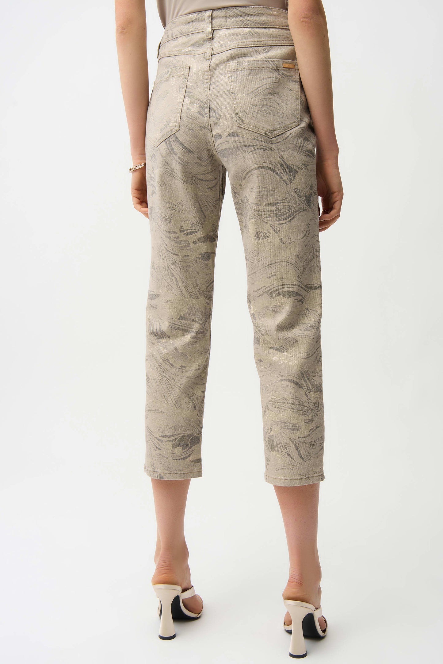 Metallic Abstract Print Slim Crop Jeans