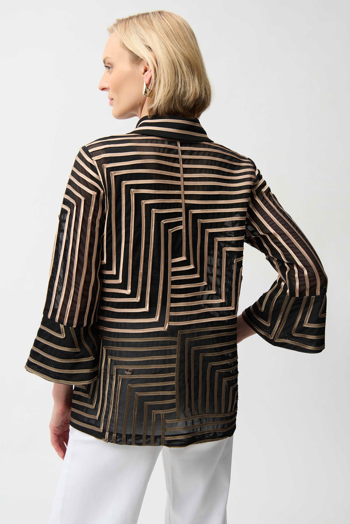 Satin And Mesh Abstract Print Jacket With Bell Sleeve