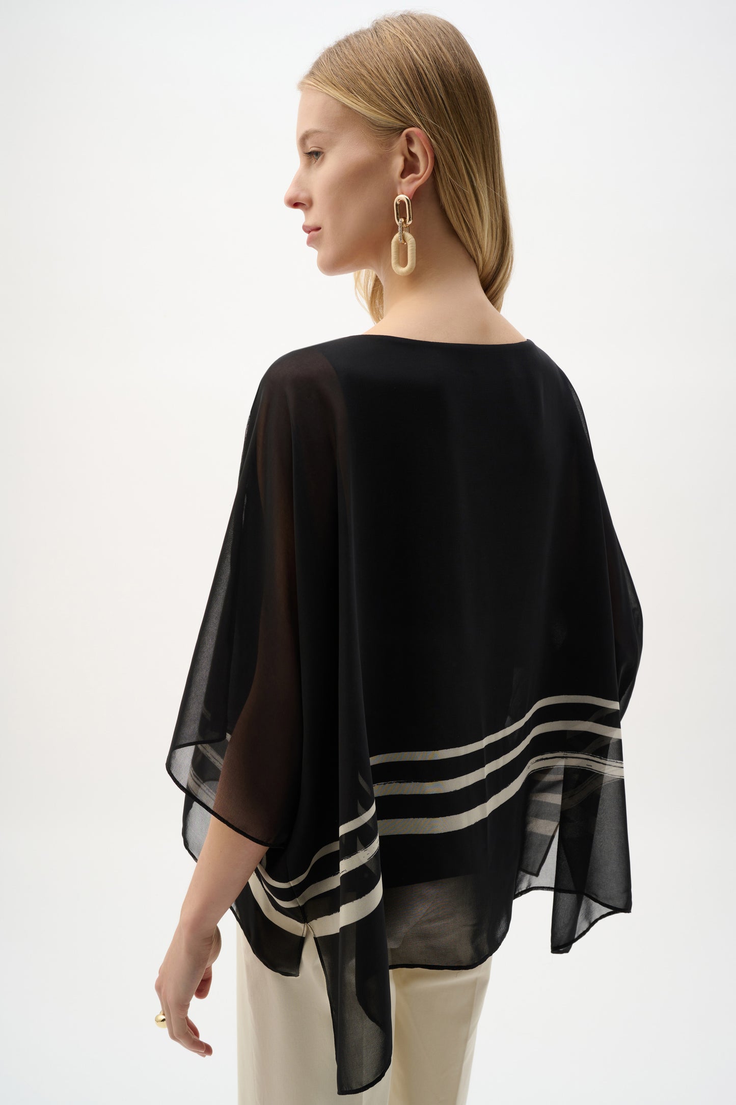 Sheer Woven Tropical Print And Silky Knit Poncho Top