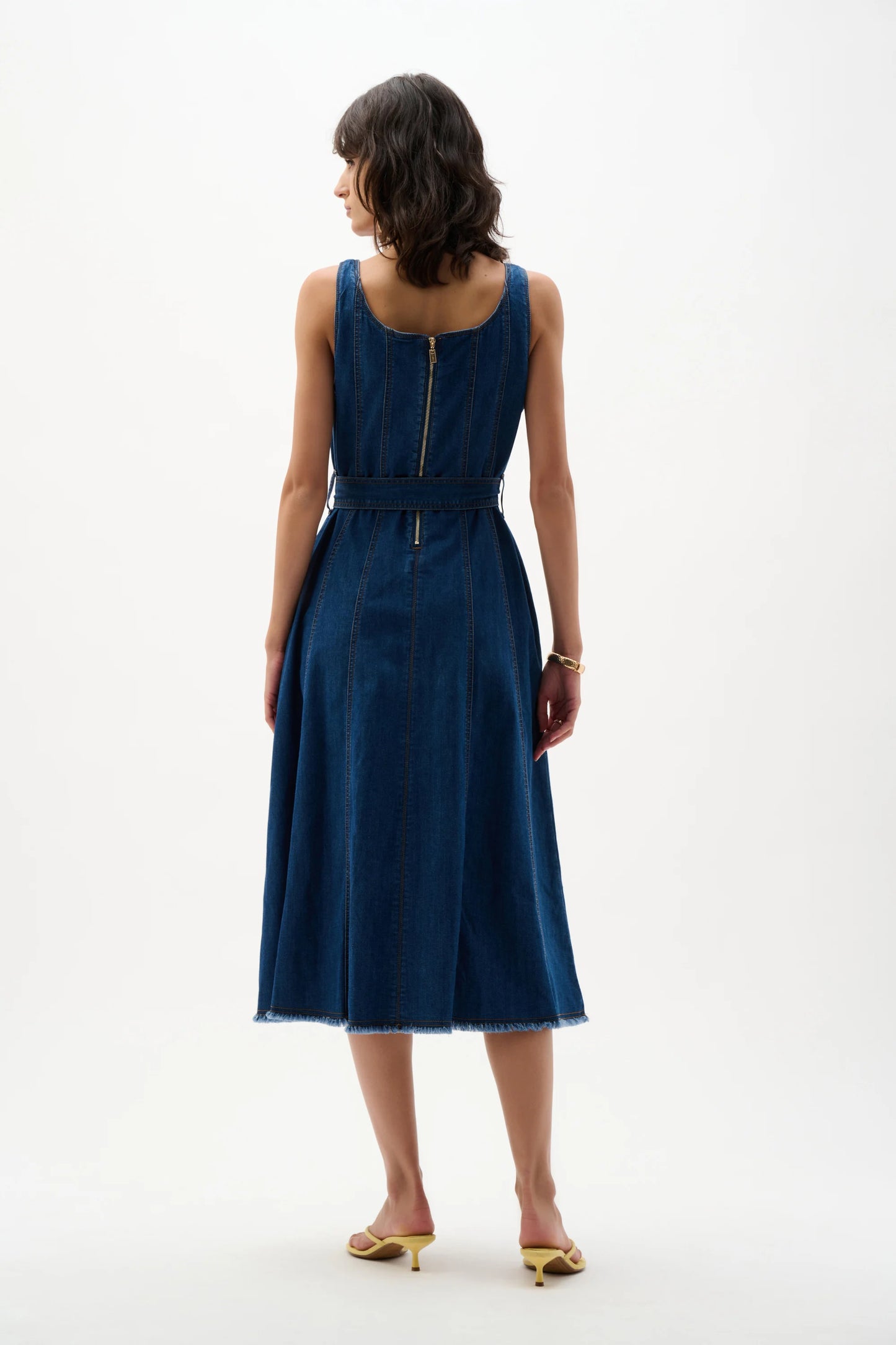 Denim Fit And Flare Midi Dress With Belt