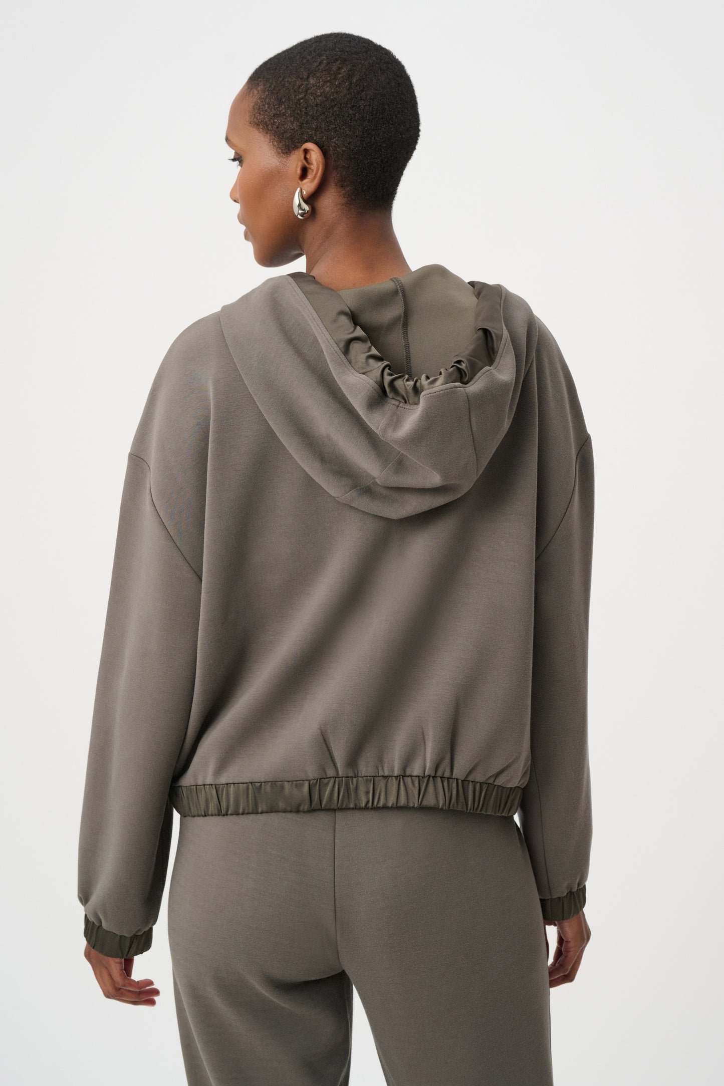Scuba Jersey And Satin Hooded Boxy Jacket