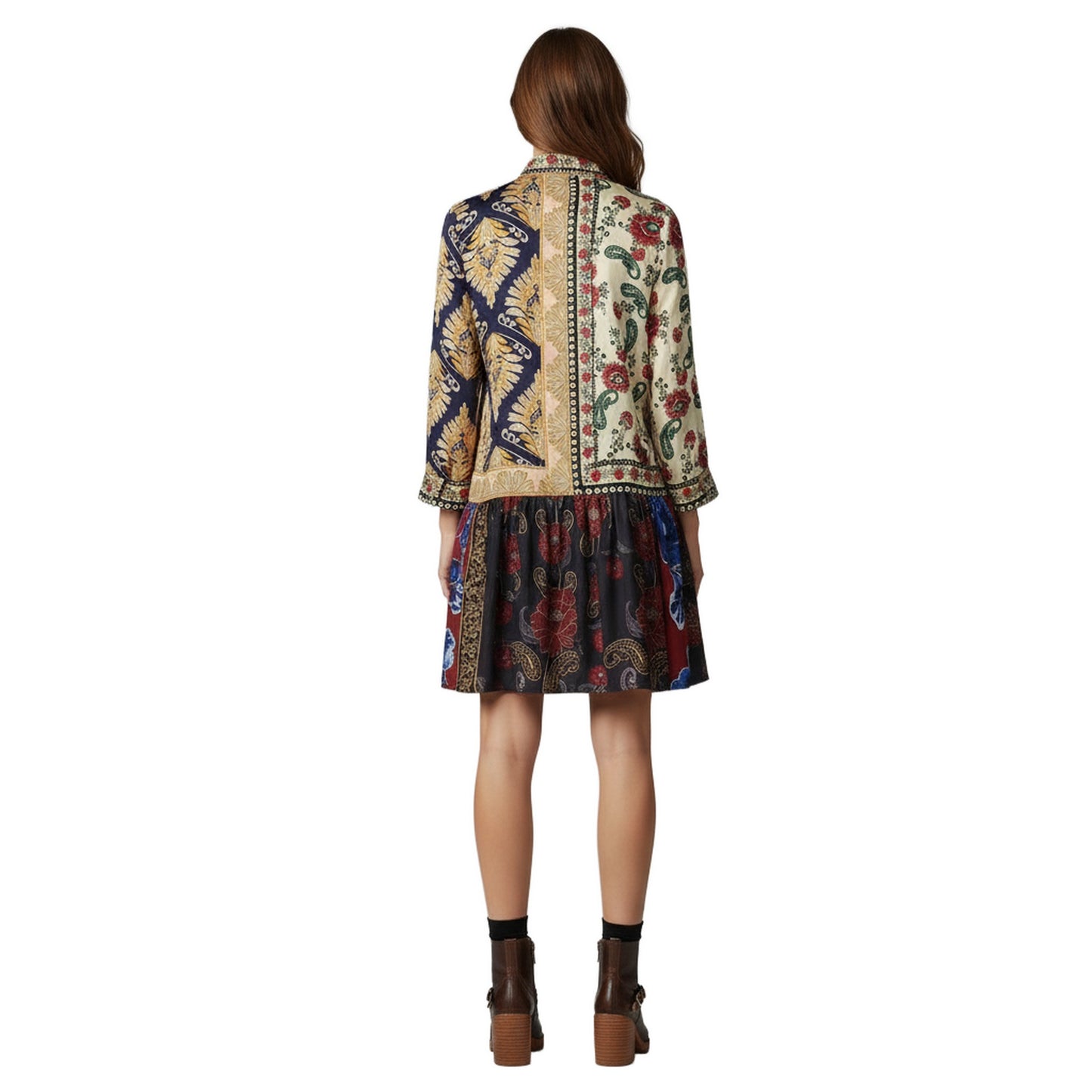 Rolled Sleeves Print Dress - Sona