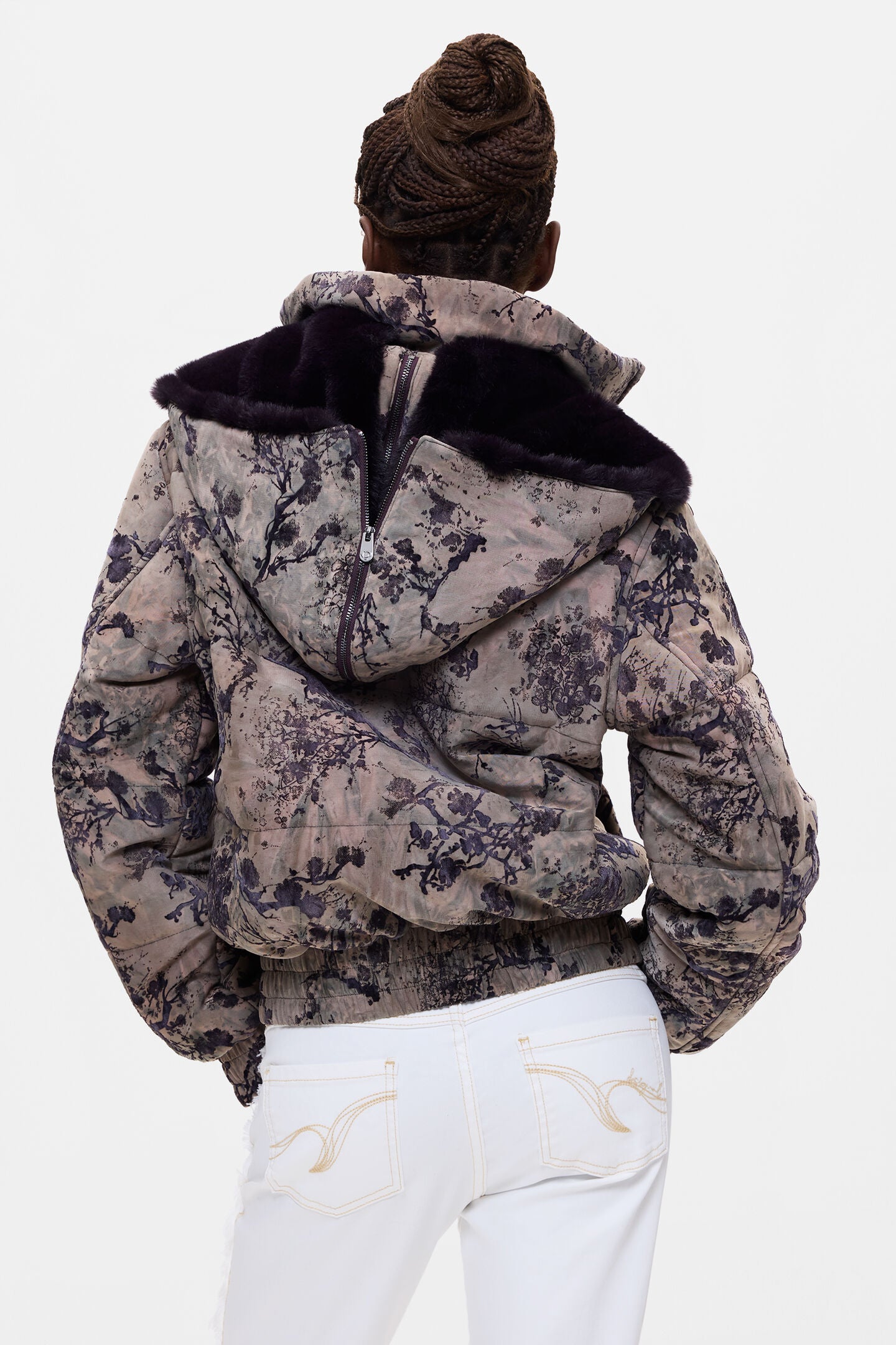 Short Padded Coat with Floral Print