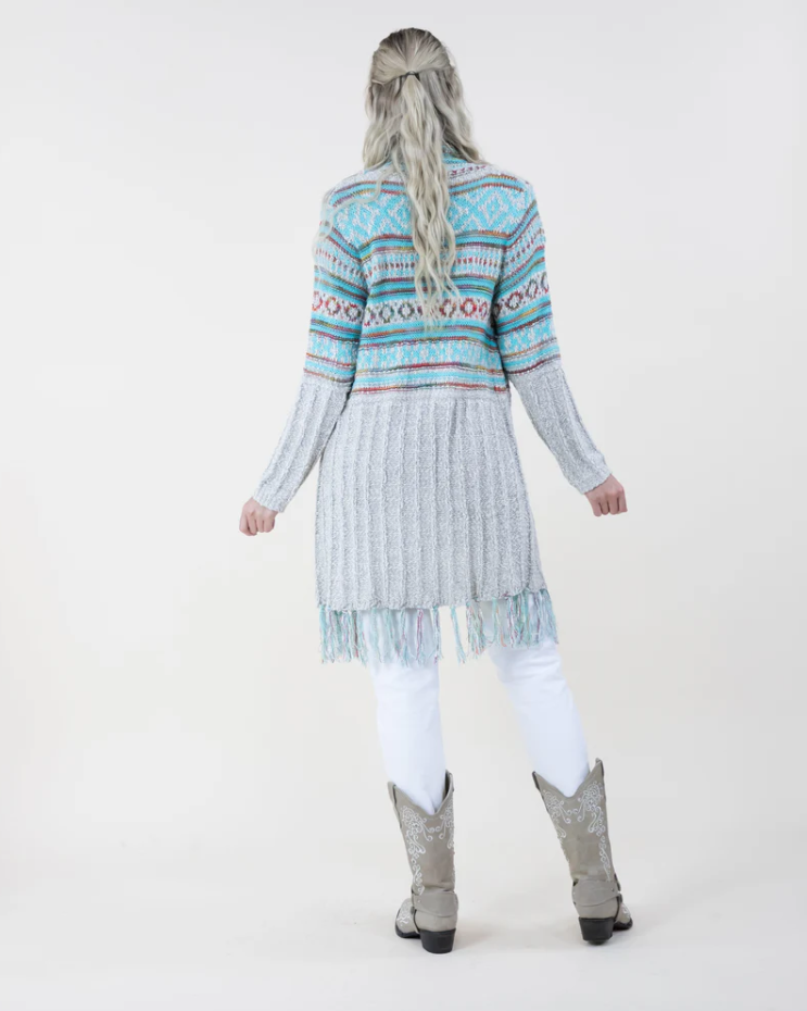 Upper Tribal Stripe Cardigan With Fringe