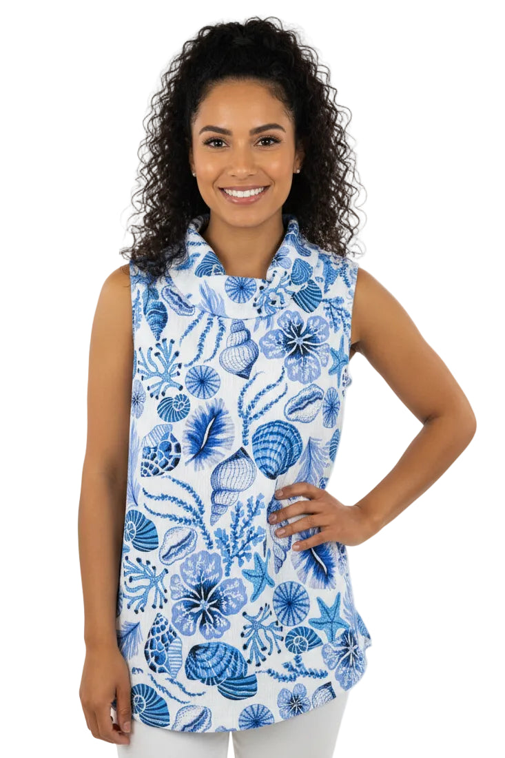 Crinkle Cowl Neck Sleeveless Top -Sally
