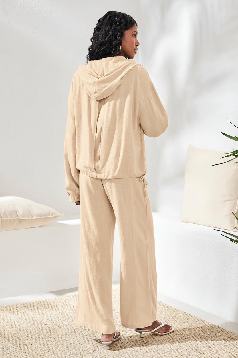 Lightweight Linen Button-Front Hooded Jacket