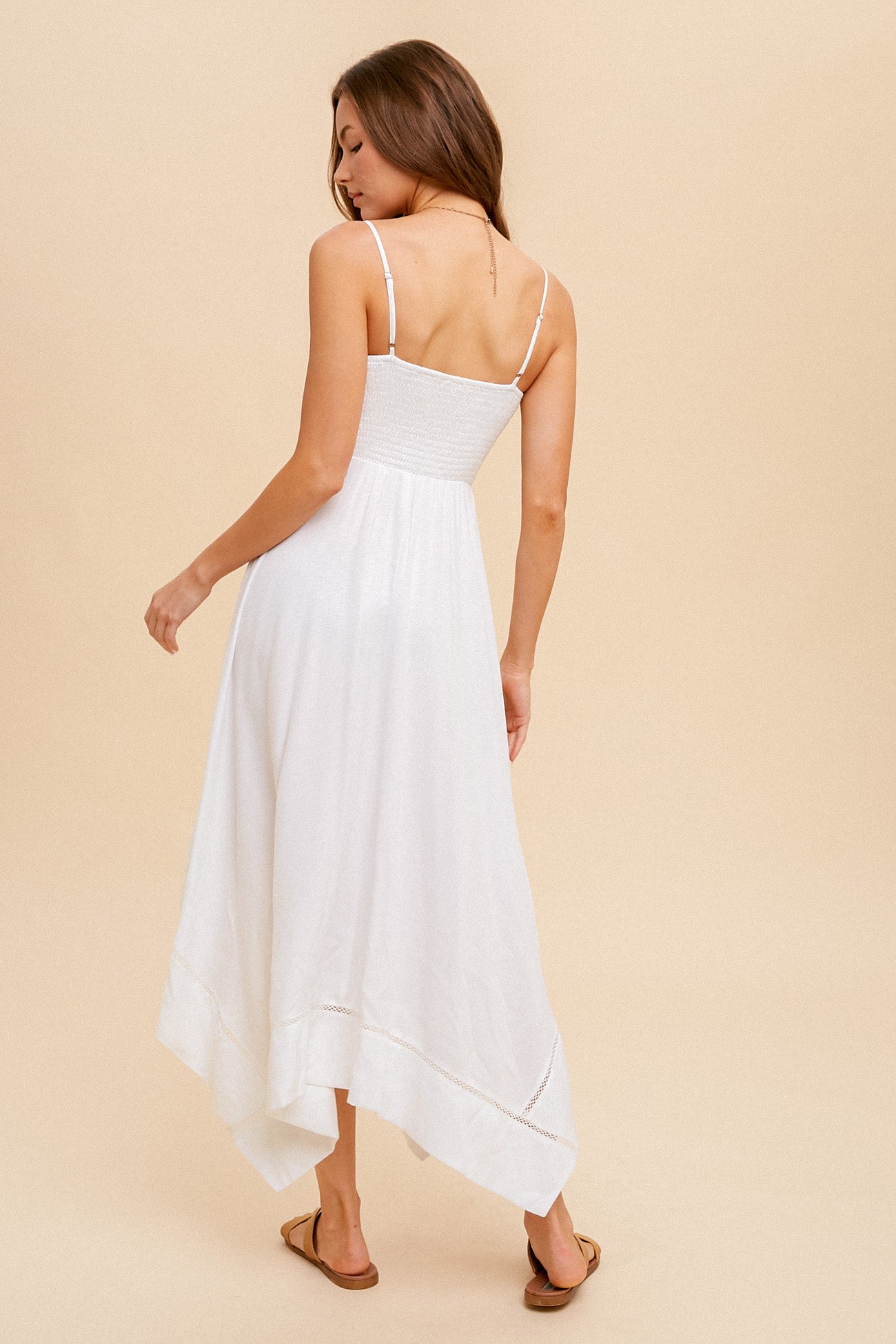Smocking Asymmetrical Hem Cami Dress