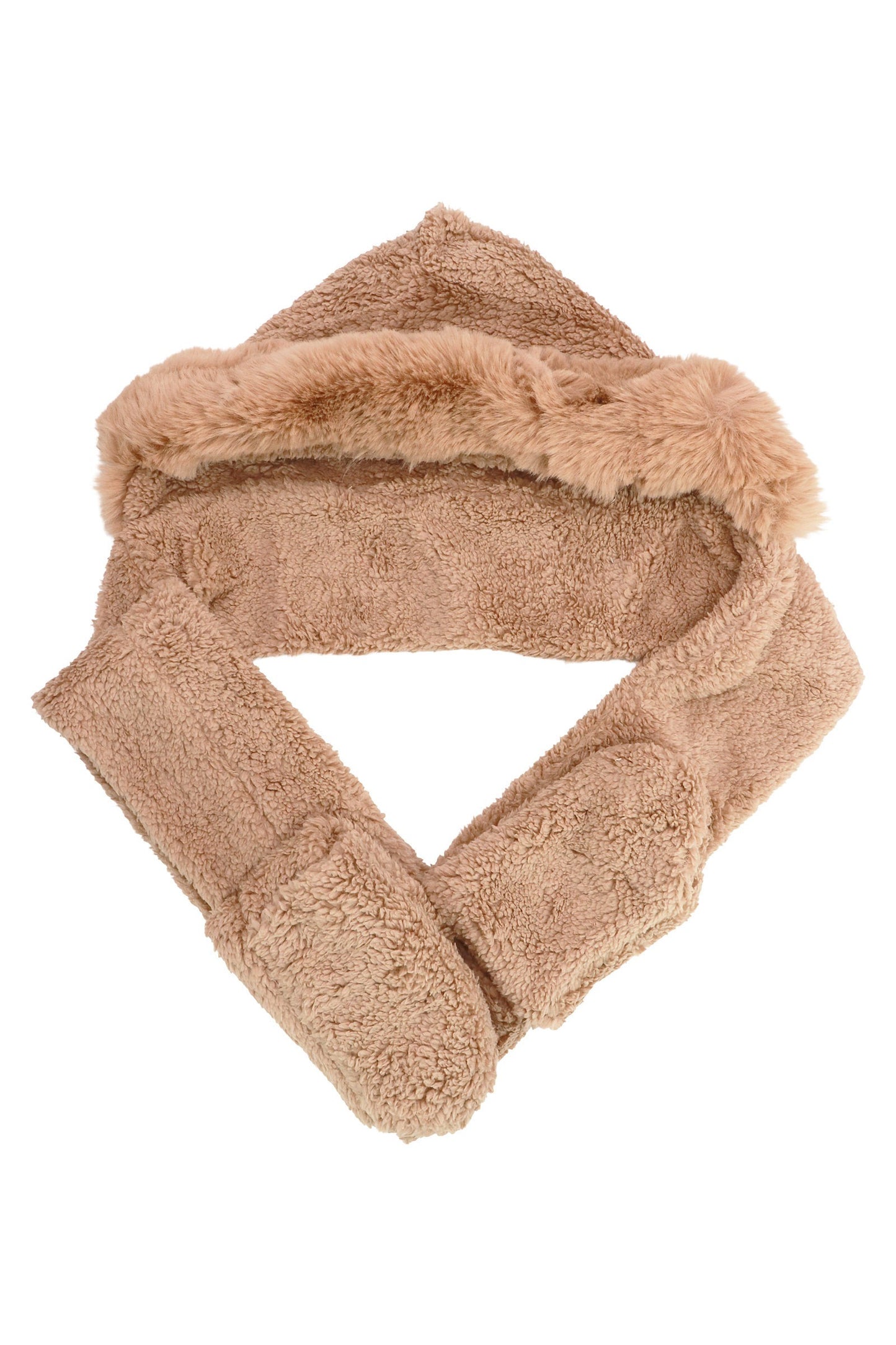 Fuzzy Faux Sherpa Fur Hooded Scarf
