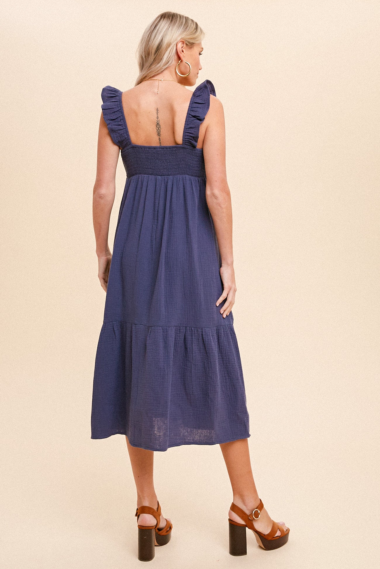 Ruffle Sleeve Tiered Midi Dress
