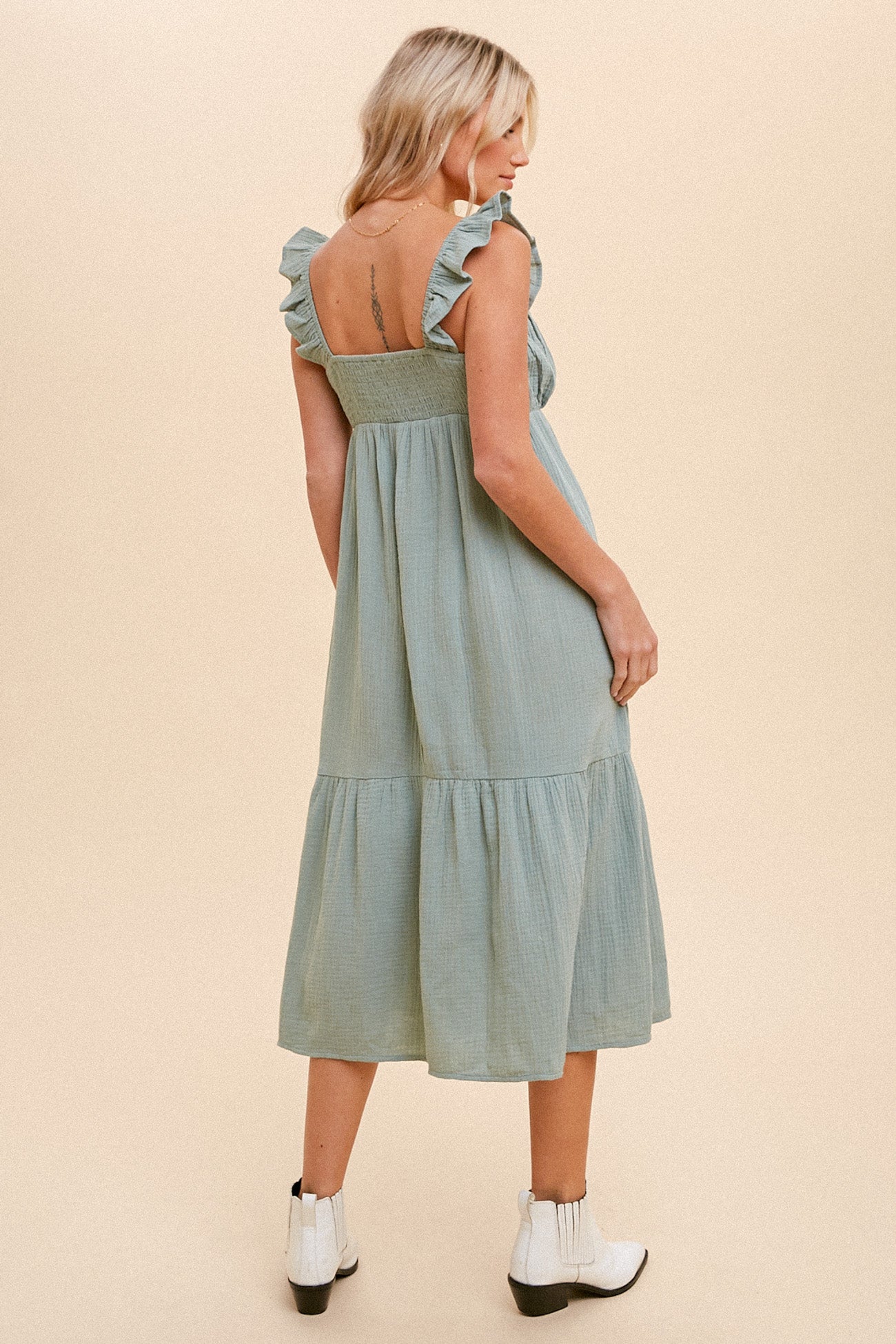 Ruffle Sleeve Tiered Midi Dress