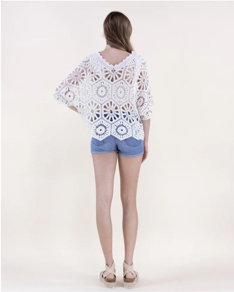 V-Neck Crochet Lace Bat Wing Top