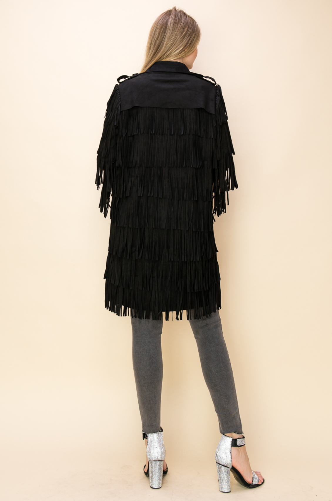 Long Open Front Jacket With Fringe
