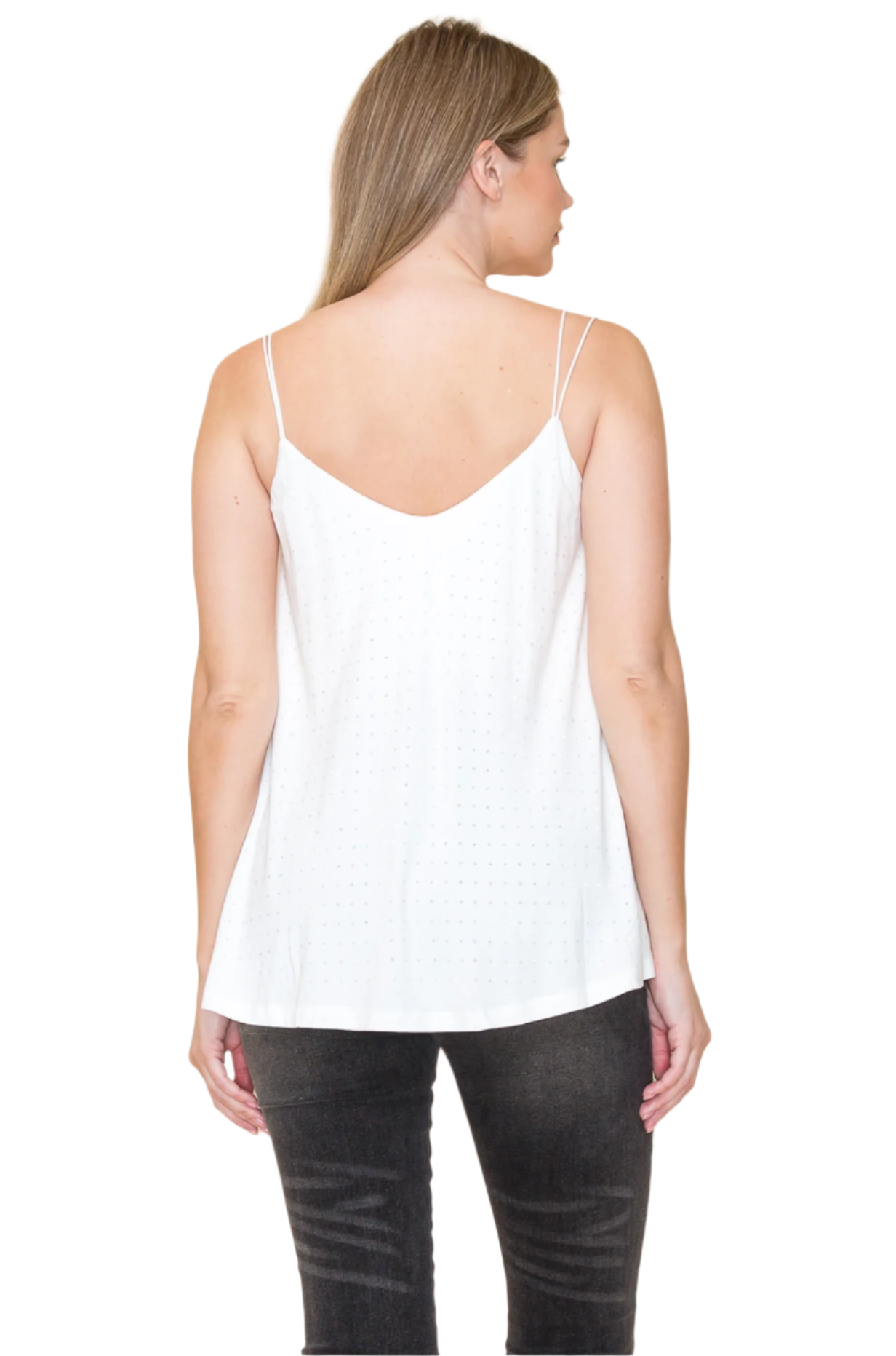 V-Neck Rhinestone Embellished Spaghetti Strap Top