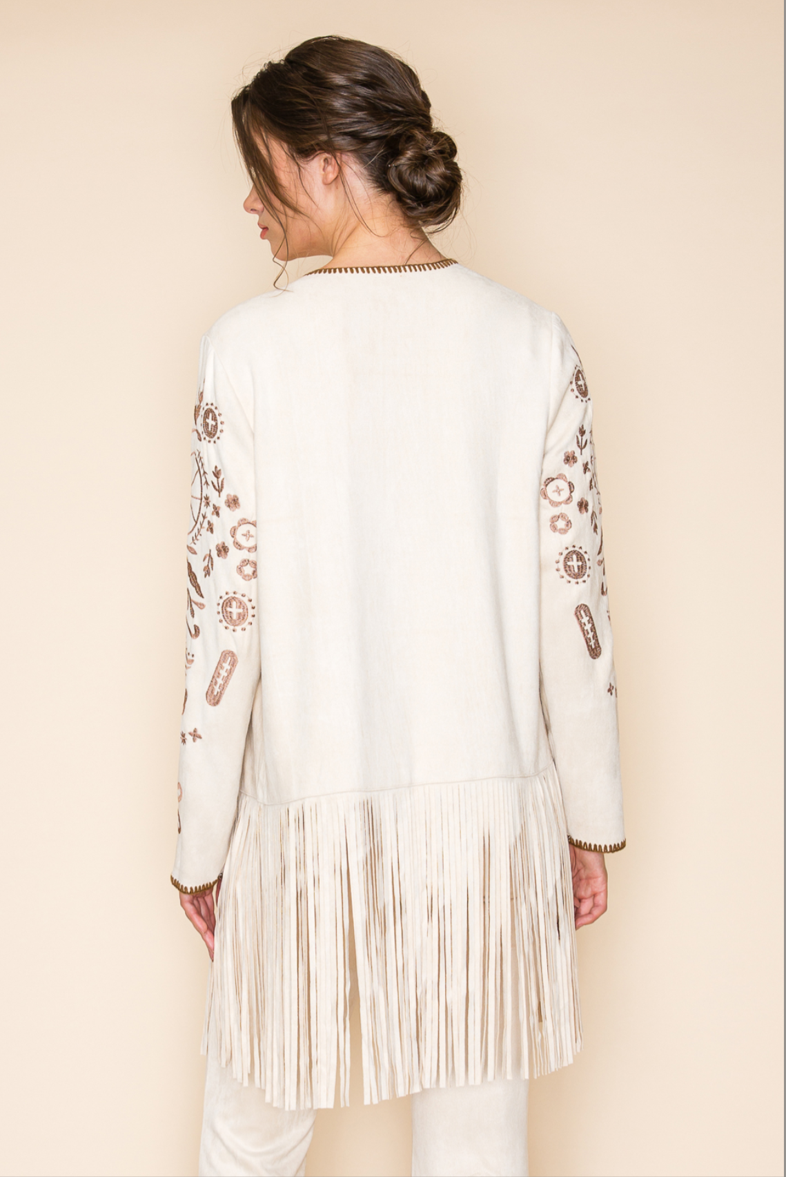 Embroidered Suede Jacket with Fringe
